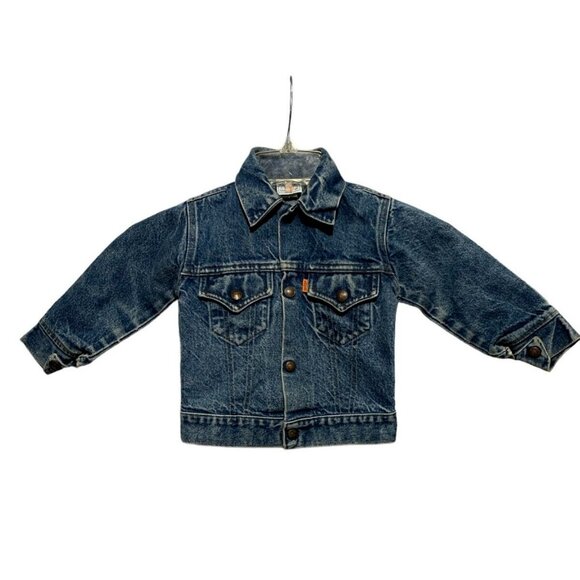 Vintage 70s Little Levis Kids 4T/5T Blue Denim Trucker Orange Tab Jacket Snaps